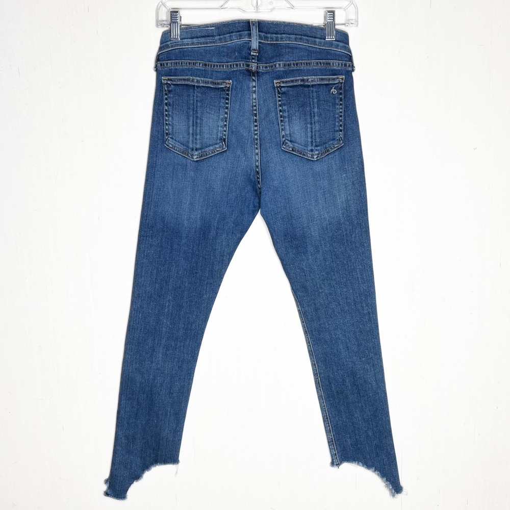 Rag & Bone Fringe Step Hem Distressed Mid Rise Medium Wash Cropped Skinny Jeans - Picture 3 of 11